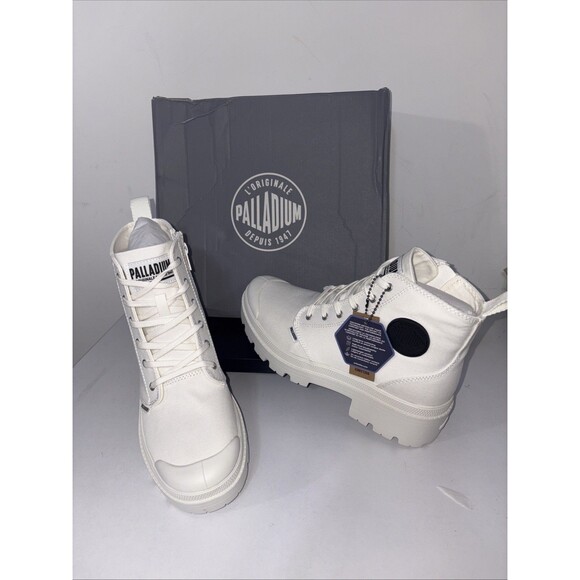 Palladium Pallabase Twill 96907-116-M Women 9 White LugSole Platform Combat Boot - Picture 1 of 12